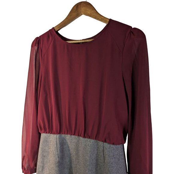 W118 by Walter Baker Dress Office Wear Maroon top gray wool blend skirt sz M - Picture 2 of 10